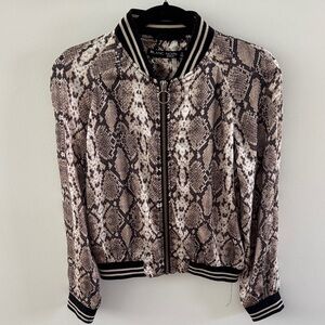 Blanc Noir Women's Snake Print Bomber Jacket - Black and Brown